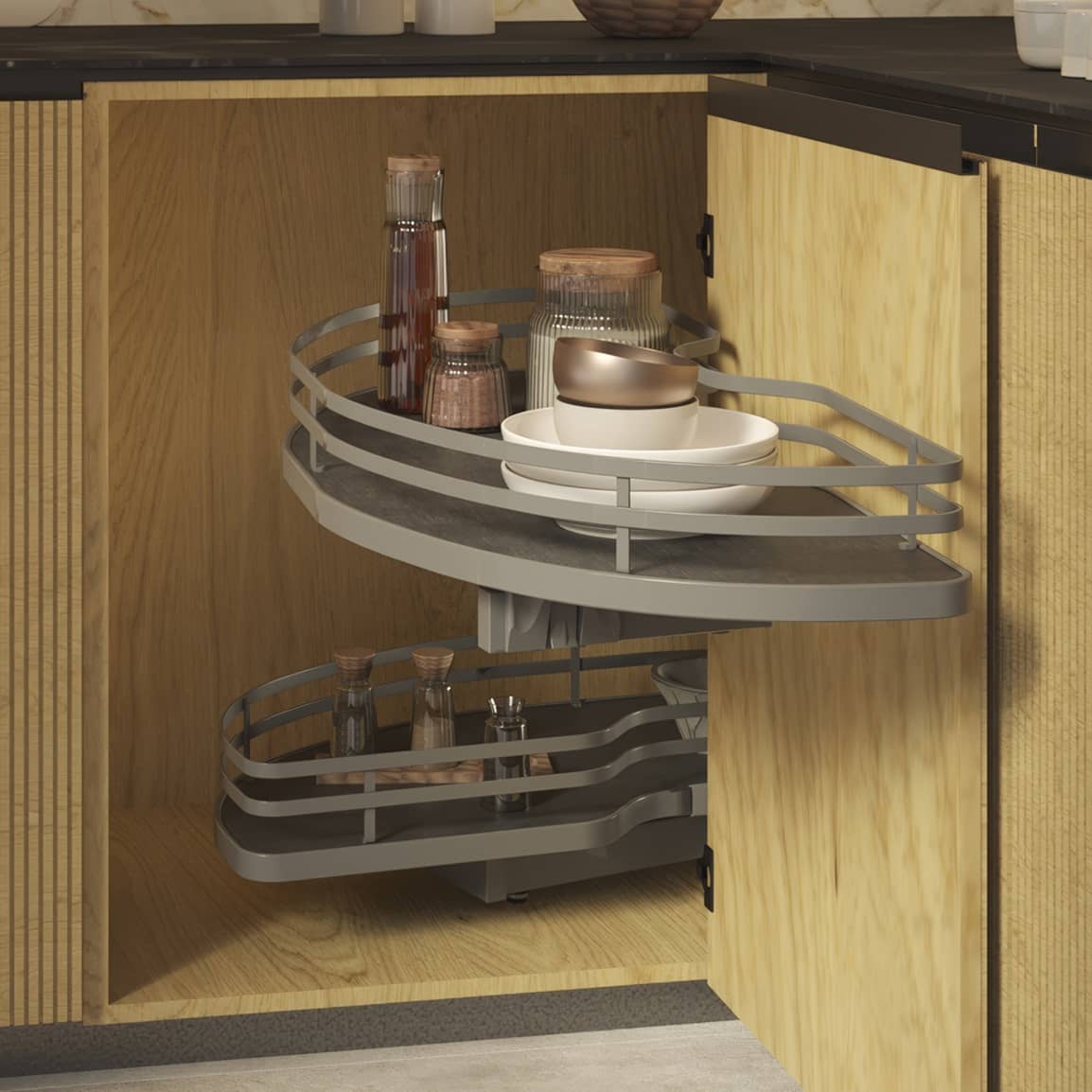 Website-ImagesQuest-Website-ImagesCabinet-FittingsImagesAuraGlide-2.0Aura-Glide-2.0-Pull-Out-Corner-Unit-Anthracite-Left-Hand-Lifestyle