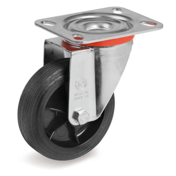 Castors Rubber Tyred Swivel Plate 50kg Capacity