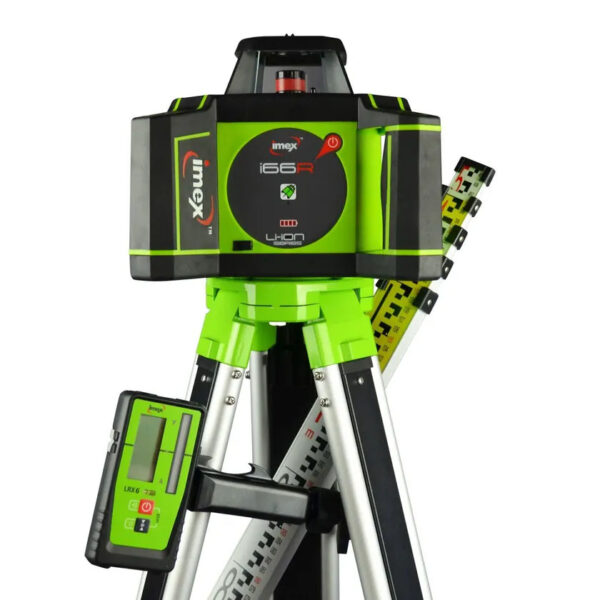 Imex i66R Rotating Laser with LRx6 Receiver, Staff, Tripod