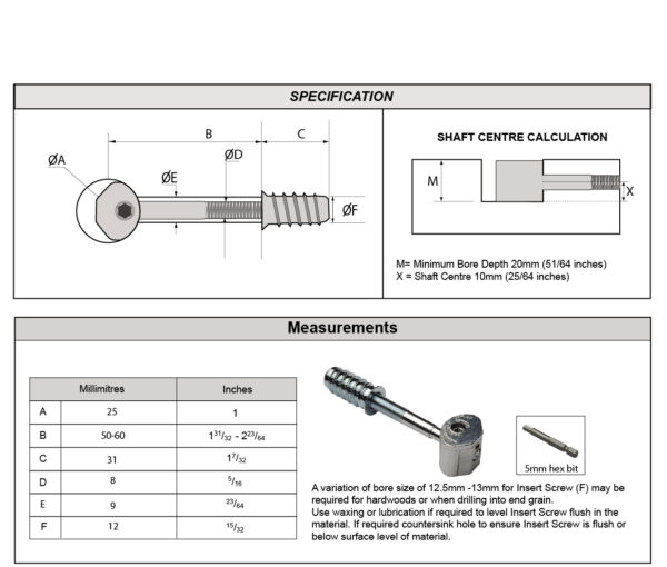 Zipbolt Furniture Connectors M8 x 90mm