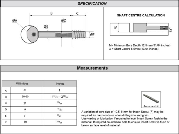 Zipbolt Furniture Connectors M8 x 90mm Slimline Head