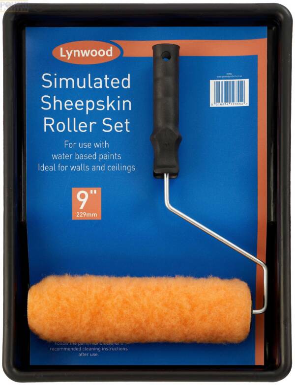 Paint Roller and Tray, 9″ Simulated Sheepskin